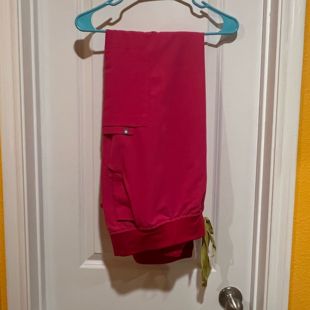 Figs high waisted cargo scrub bottom in hot pink